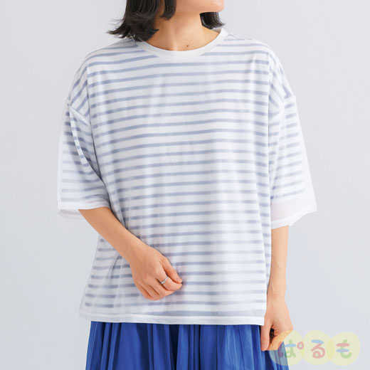シアー付きボーダーTシャツ